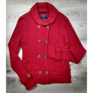 Thre3 Long Sleeve Cowl Neck Double Breasted Cardigan Sweater Womens Large Red